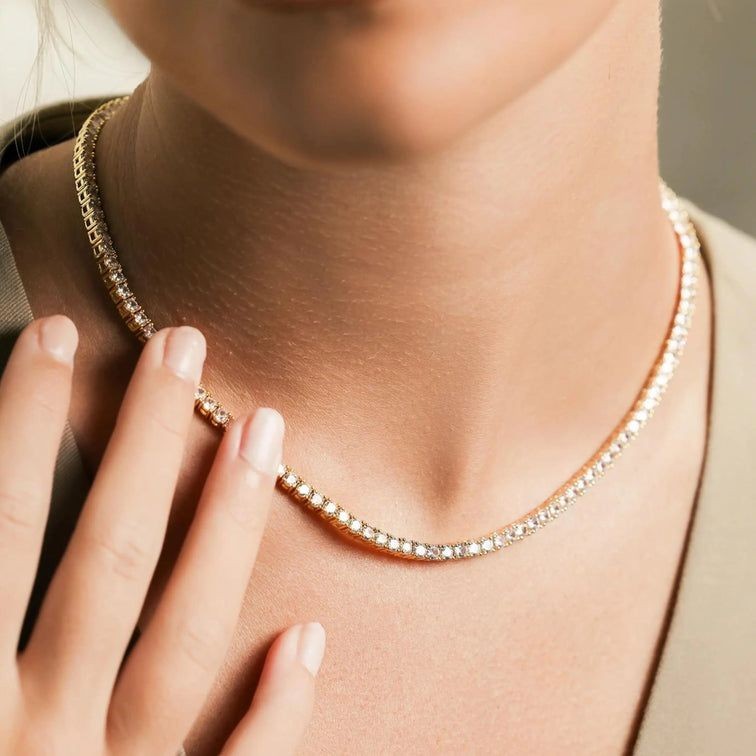 Round Created Diamond 16CT valentine Day Tennis Necklace 14k Yellow Gold Plated