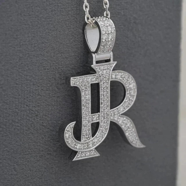 Real Moissanite 3 Ct Round Cut Custom Letter Men’s Pendant 14K White Gold Plated