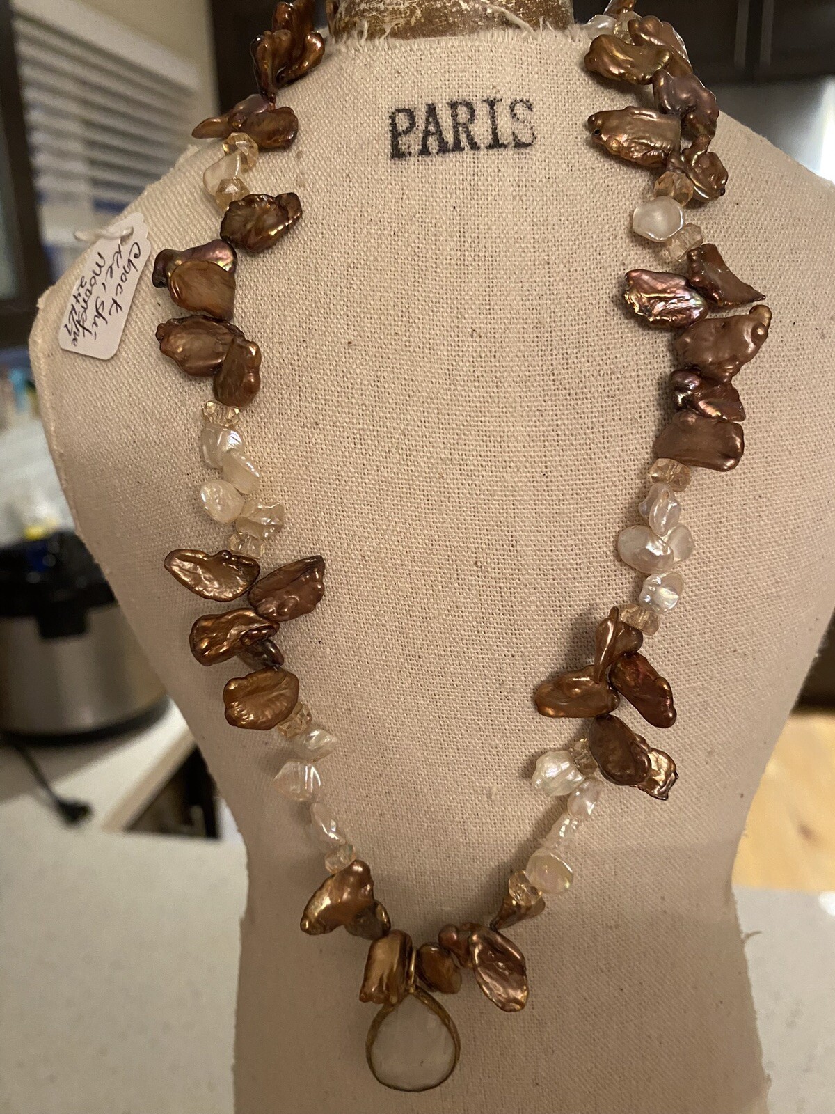 Natural Tahitian CHOCOLATE &IVORY KEISHI PEARLS 162 CTS MOONSTONE PENDANT NECKLC