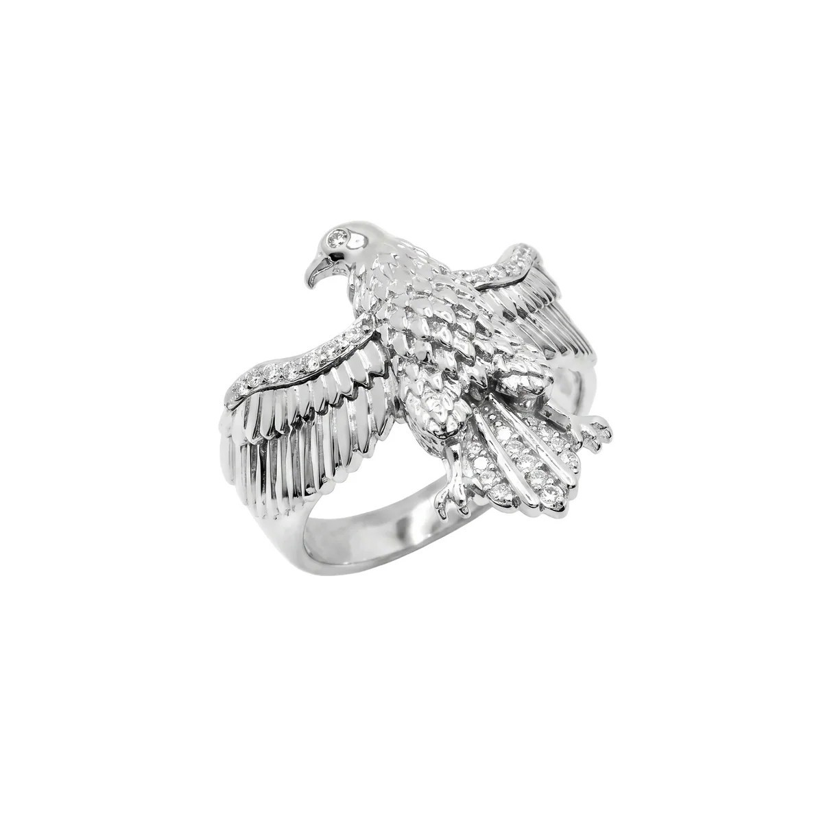 925 Sterling Silver Rhodium Plated Moissanite Men’s Eagle Statement Ring