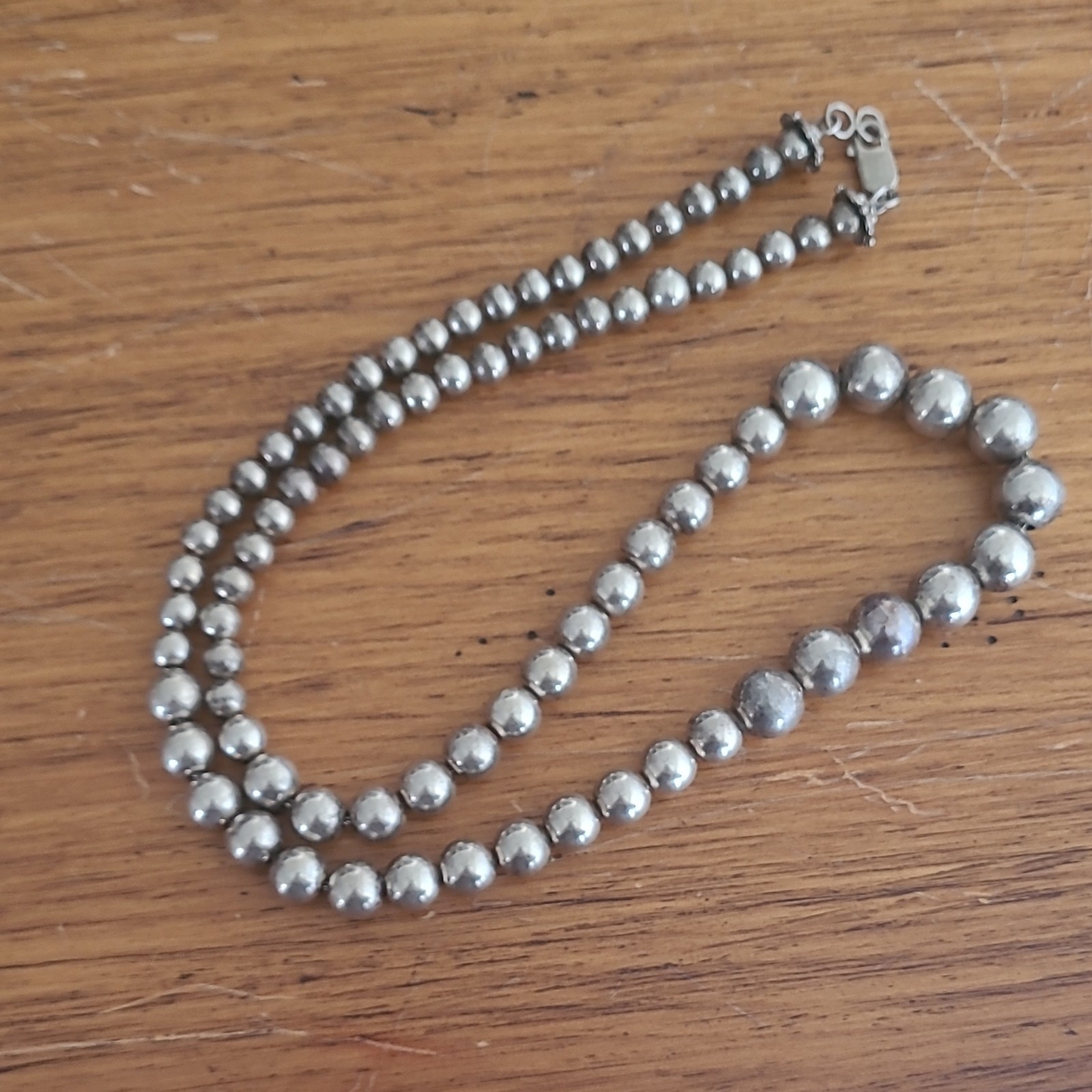 Vtg925 Sterling Silver Graduated Beaded Necklace Lobster Clasp Hallmarked 39gram