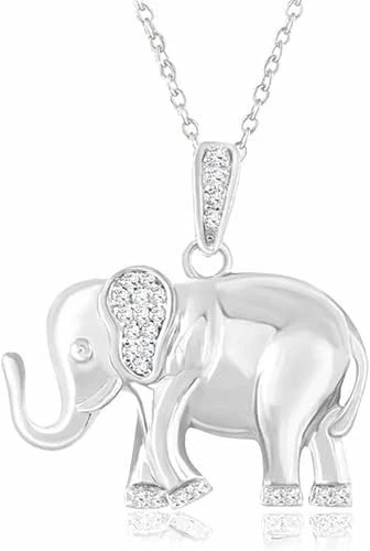 1/5Ct Round Cut Moissanite Women Elephant Pendant Necklace 14k White Gold Plated