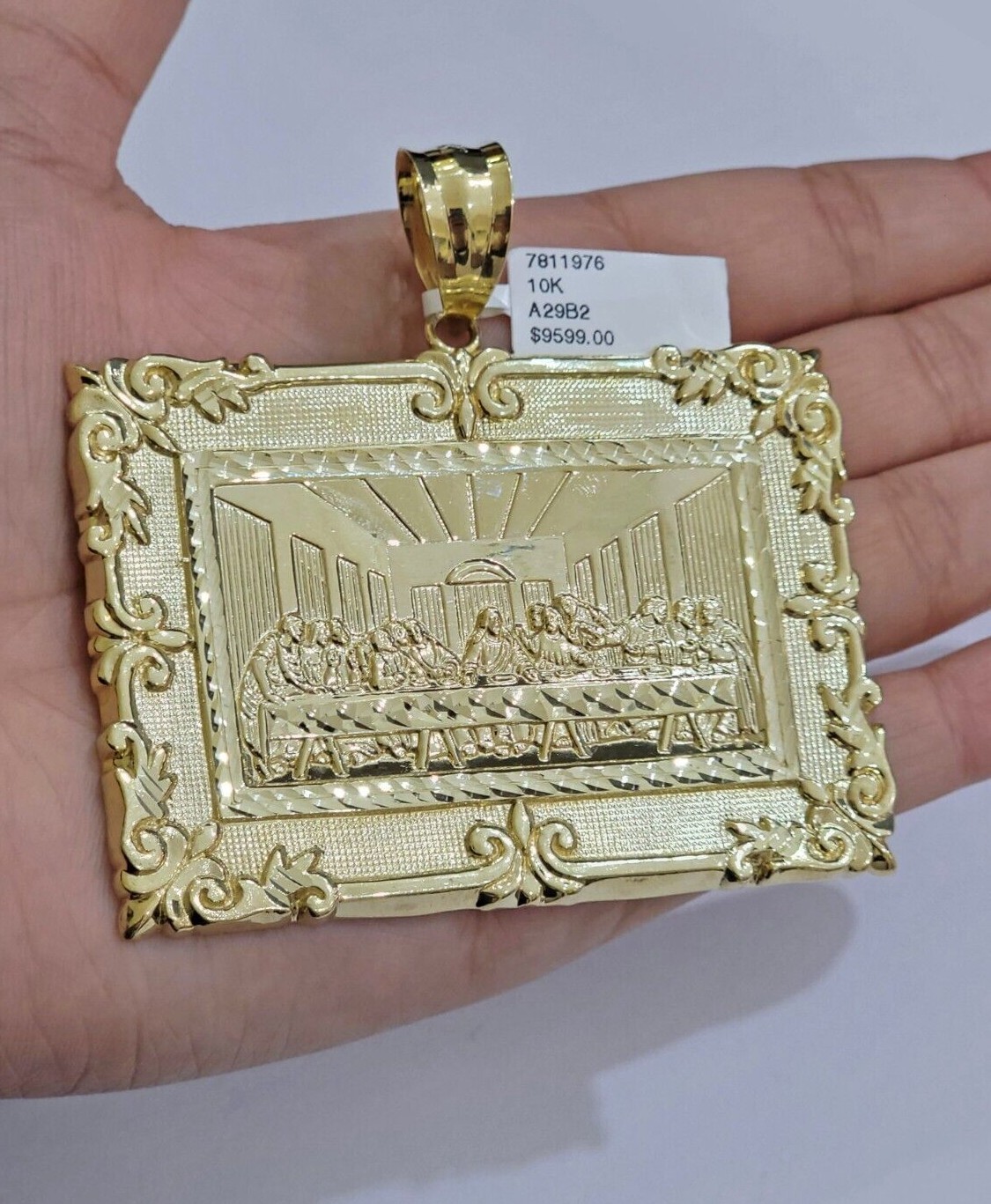 Real 10k Gold Pendant Charm Last Supper Square Jesus 10k Yellow 1.5-3 Inch SALE.