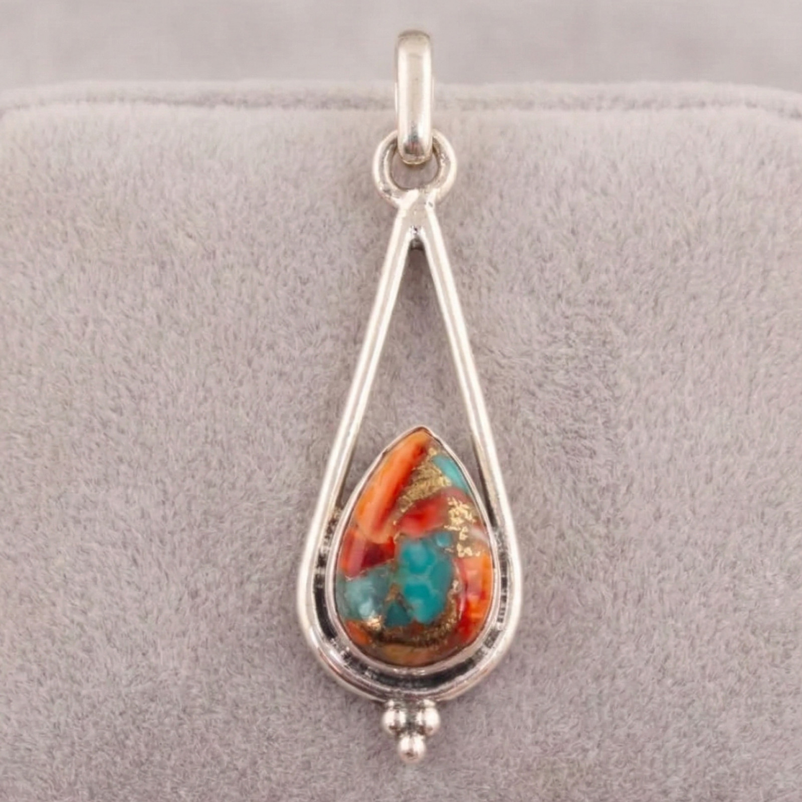 925 Sterling Silver Copper Turquoise Women Handmade Pendant