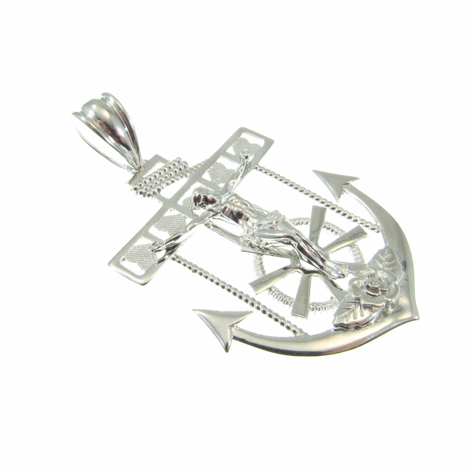 Men’s Solid 925 Sterling Silver Crucifix Anchor Pendant Hip Hop Jesus Jewelry