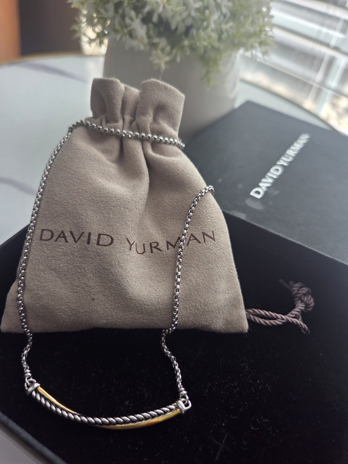 David Yurman Sterling 925 Silver Crossover Bar Necklace 22″ with 18K Gold