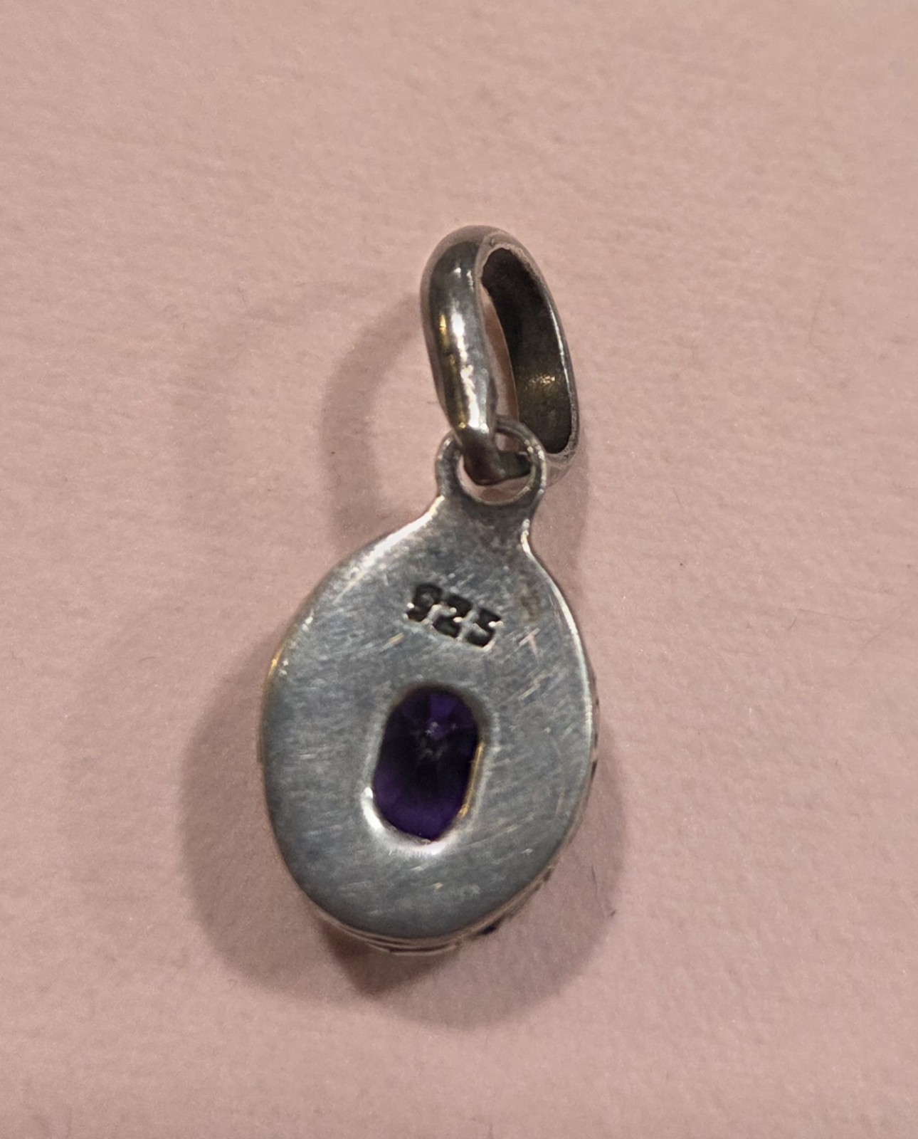 Sterling Silver And Purple Gemstone Pendant Marked 925
