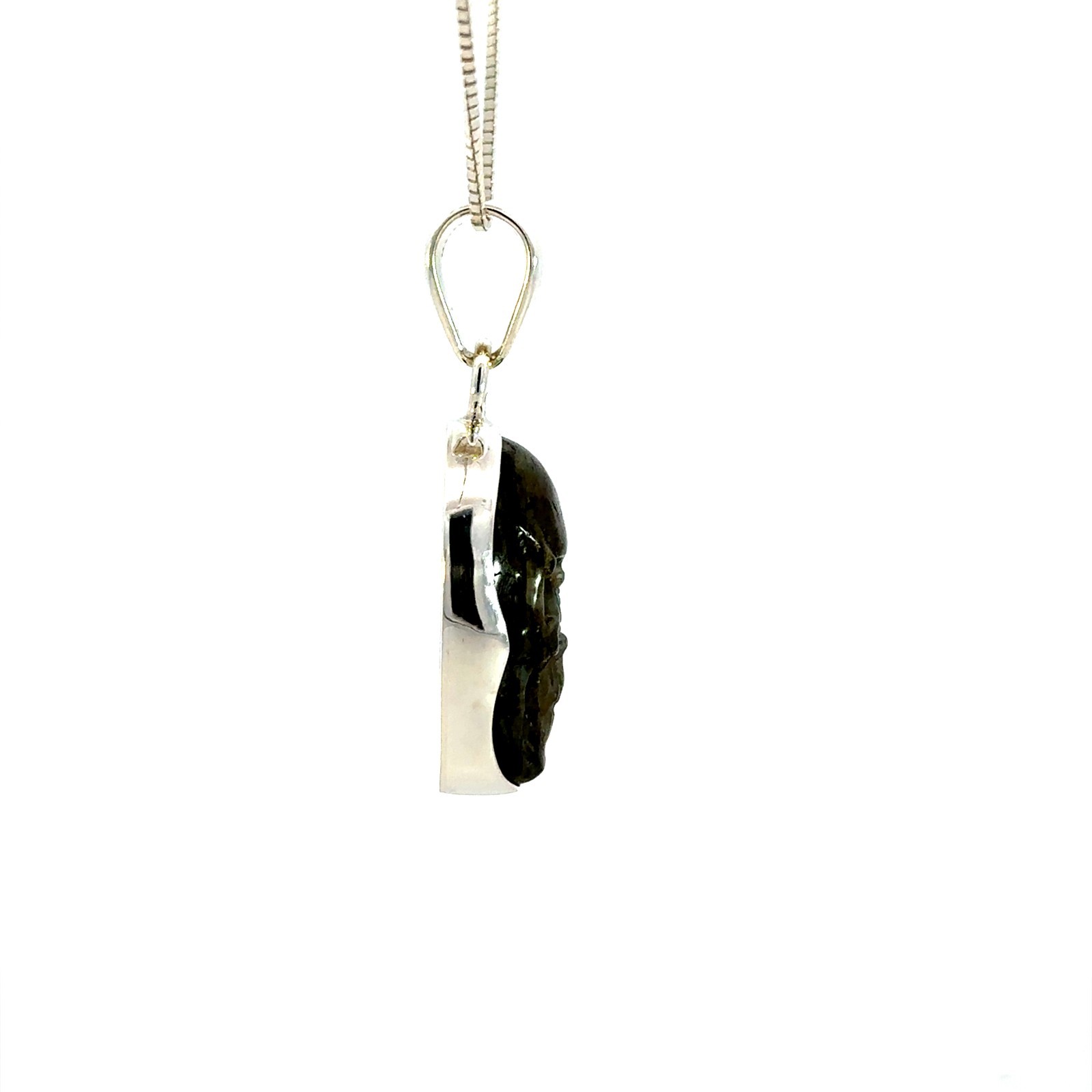 Sterling Silver Labradorite Skull Pendant (Charles Albert) 5/8 x 1 1/2 Inch