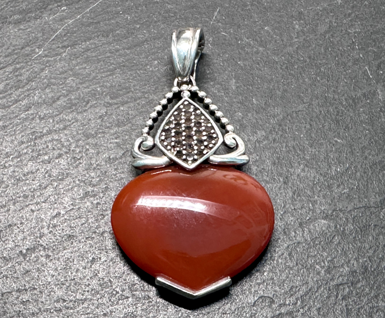 STERLING SILVER & SHINY BURNT ORANGE WITH ACCENT GEMS PENDANT E345