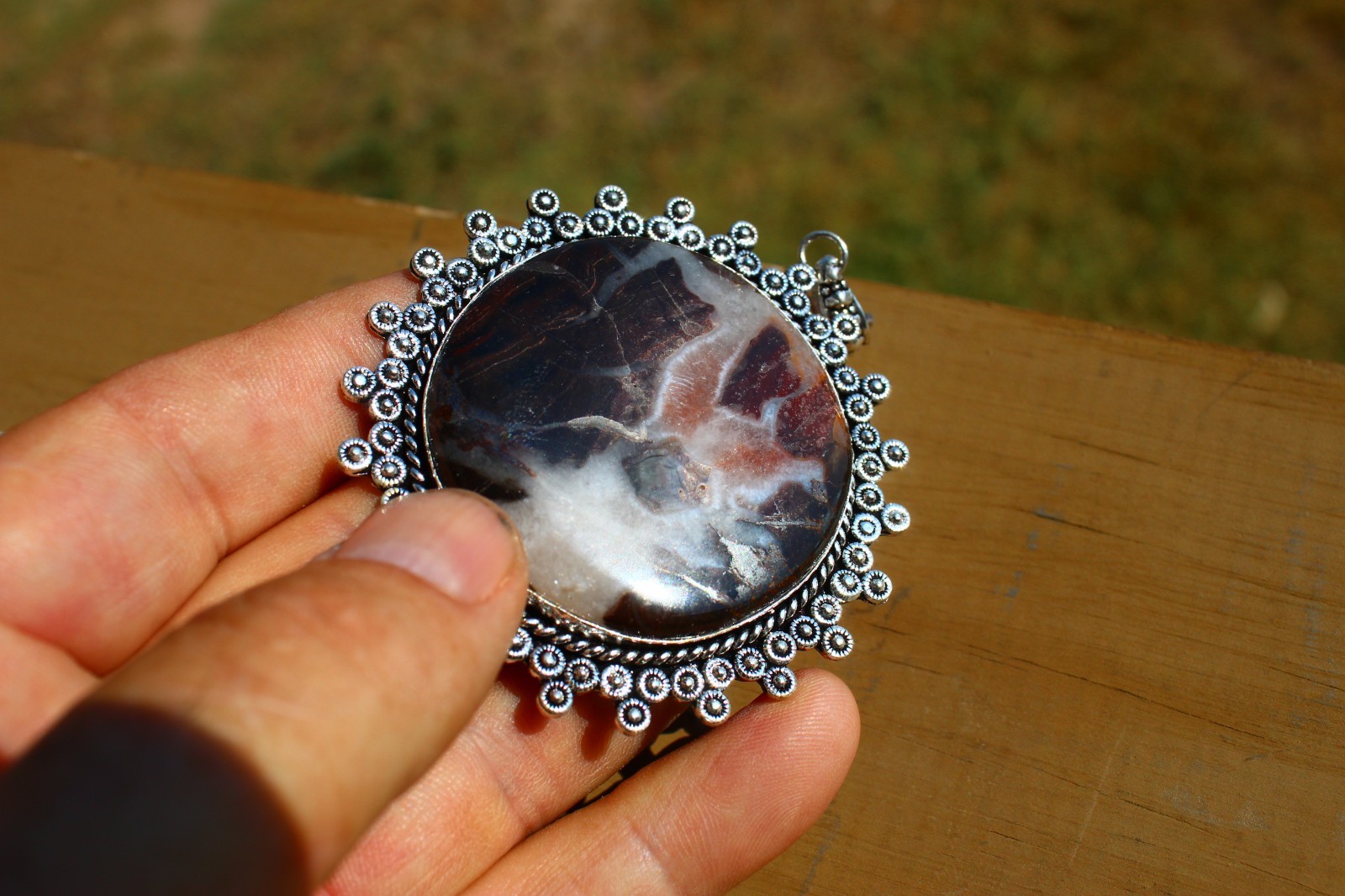 Mud Crack Fossil set in German Silver Necklace