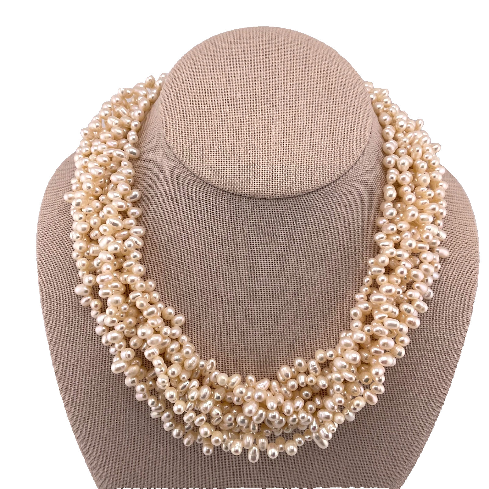 Vtg Freshwater Pearl Multi Strand Necklace 925 Gold Vermeil Filigree Clasp 18.5”