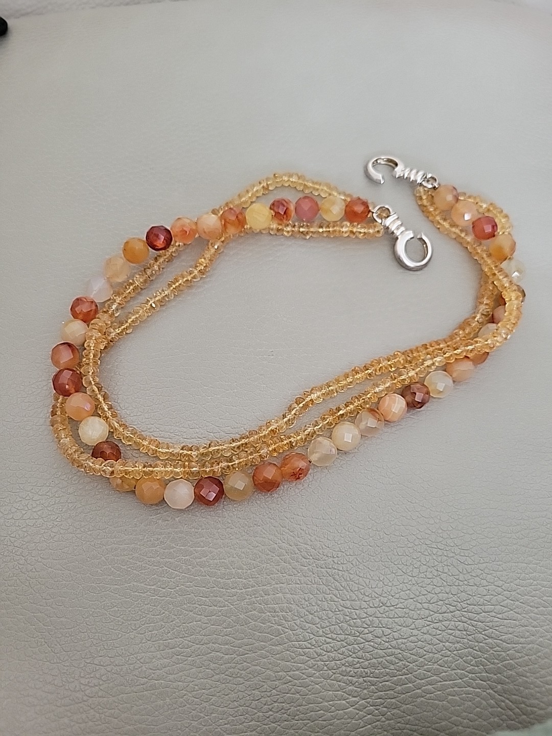Judith Ripka 3 Strand Facetted Carnelian & Citrine Necklace Shepherd’s Hook 18″