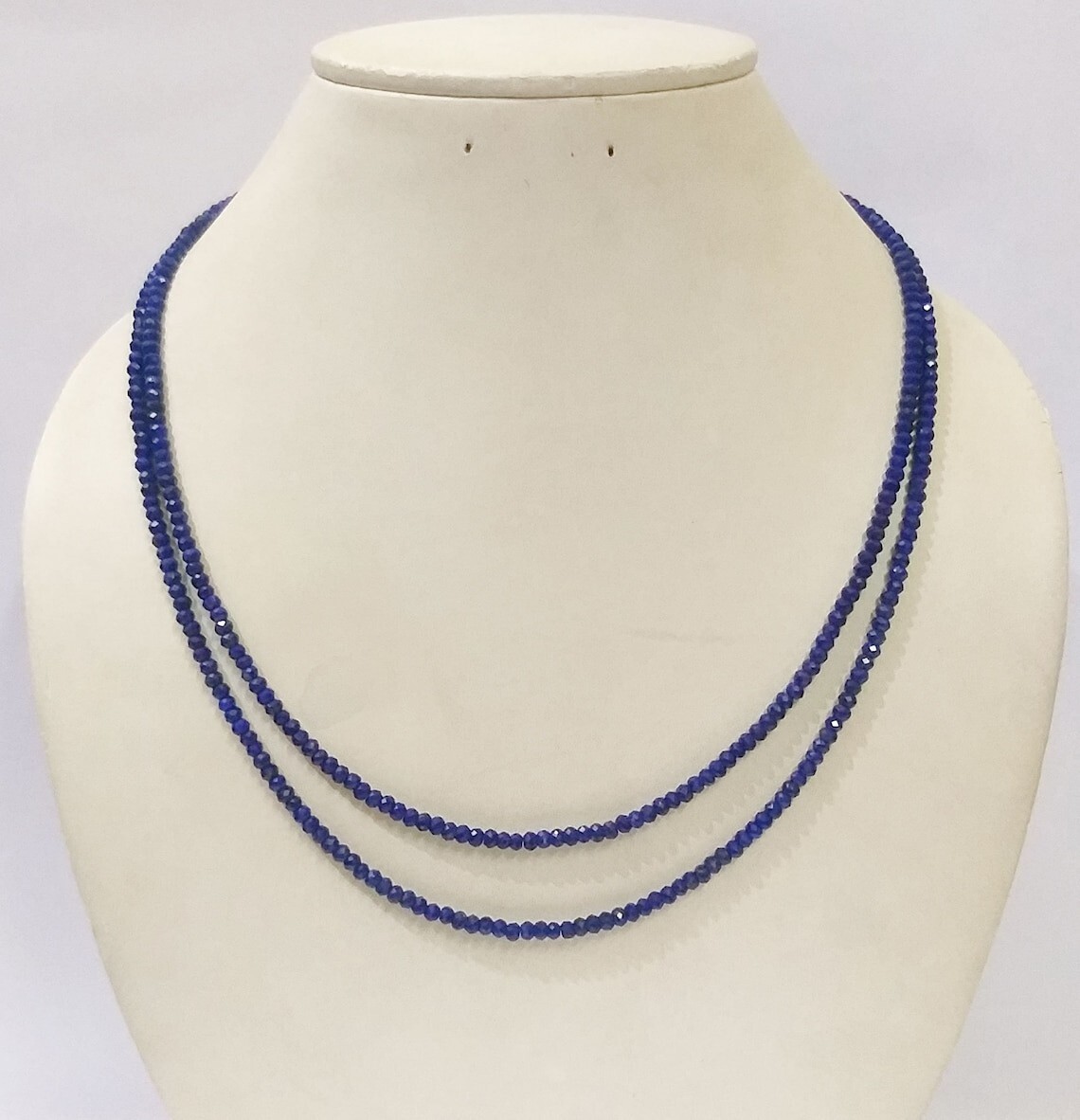 A+++ Two Layer Blue Sapphire Faceted Round Gemstone Beads Handmade Necklace 18”
