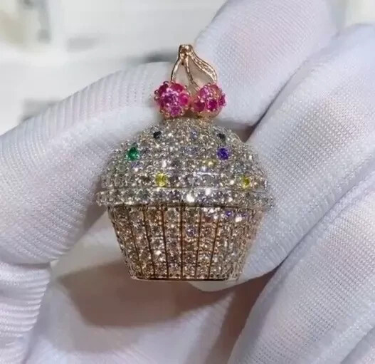 2.90Ct Round Cut Real Moissanite Sweet Cup Cake Pendant 14k Two Tone Gold Plated