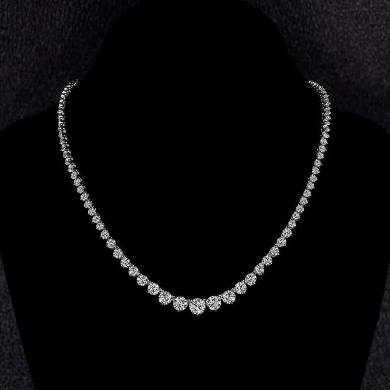 8.00 Ct Round Lab Grown Diamond 16″ Graduated Tennis Riviera Necklace GIA Authen