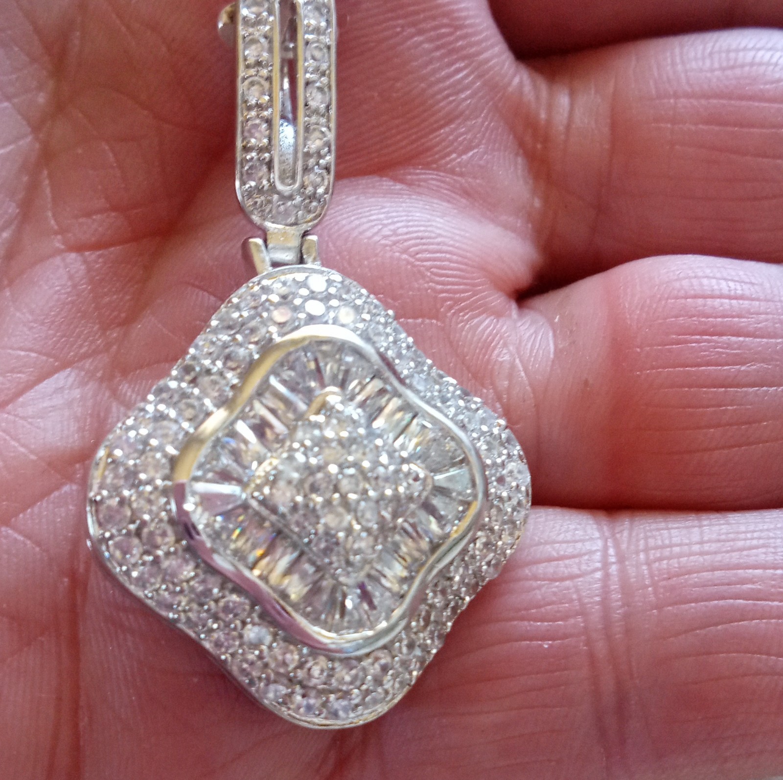 Square Moissanite Cluster Pendant in Sterling Silver 925, White Gold Look, New
