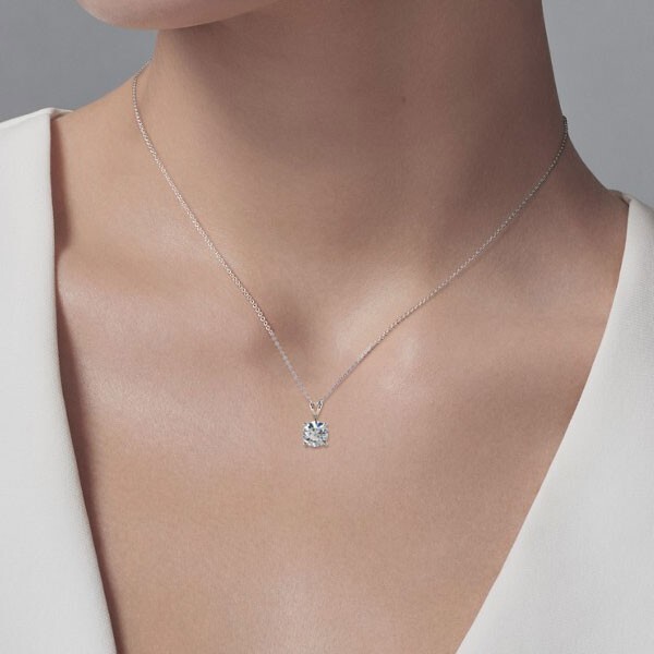 2 Ct Round Cut GRA Moissanite Solitaire Pendant 16+2″ Necklace 14K White Gold