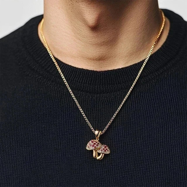 2Ct Lab Created Round Red Ruby Mushroom Unisex Pendant 14k Yellow Gold Plated