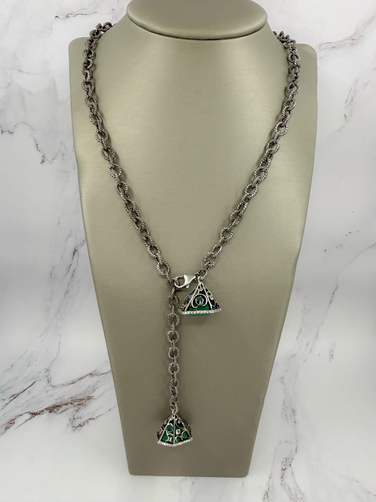 Ellure 925 Green Onyx London Blue & White Topaz Convertible Lariat Necklace