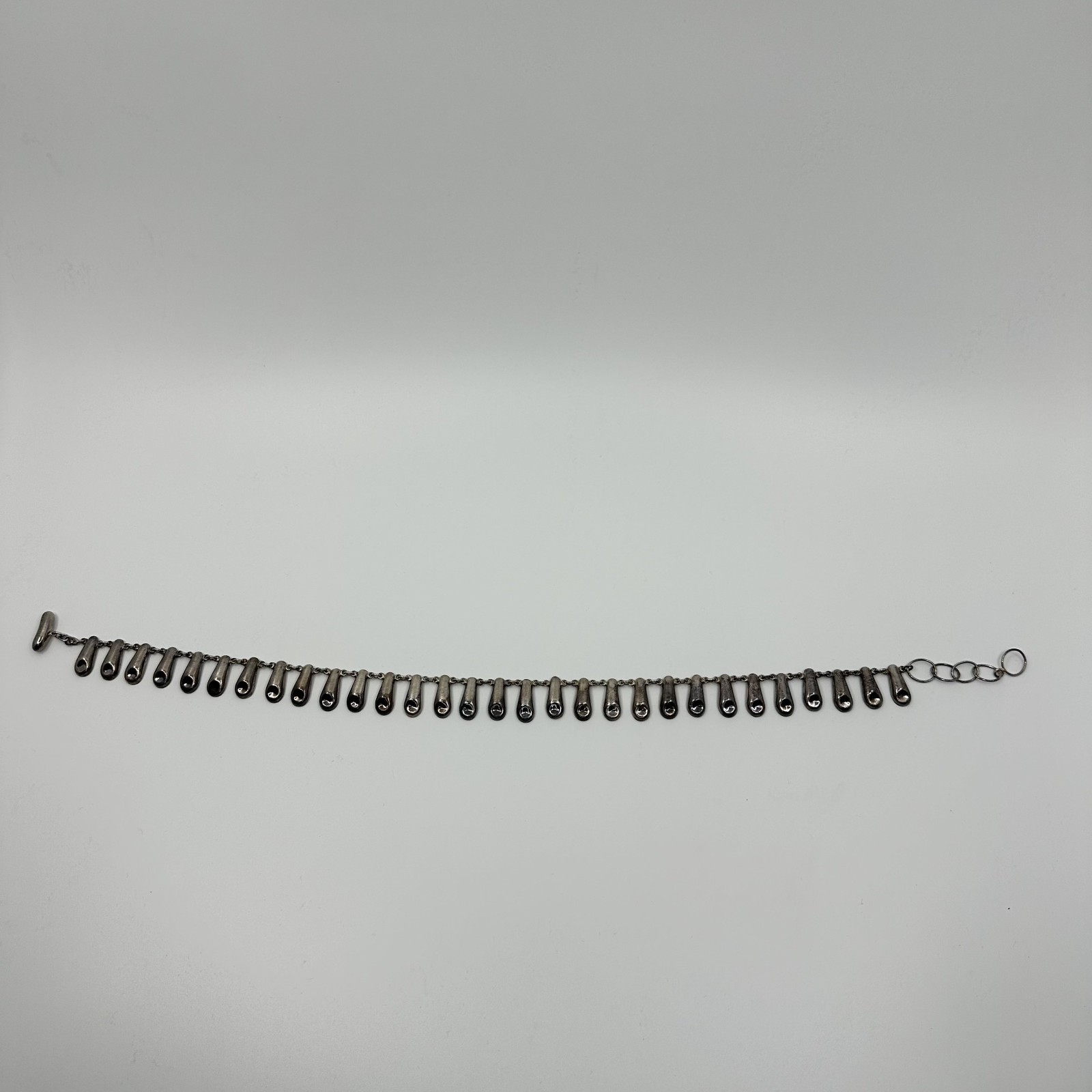 Mexico 925 Sterling Silver Teardrop Fringe Bib Necklace 53.6g 16 Inch
