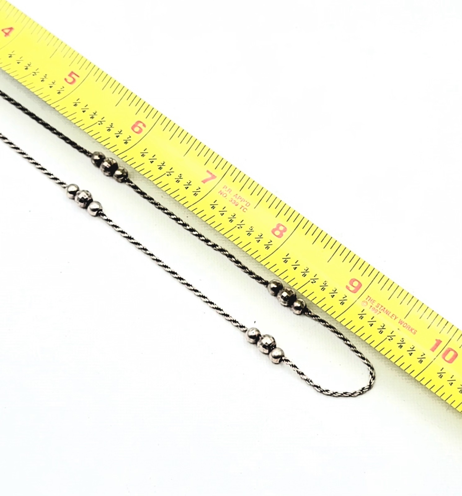 Sterling Silver Faceted & Polished Bead Station Necklace 20″ Textured Rope Chain