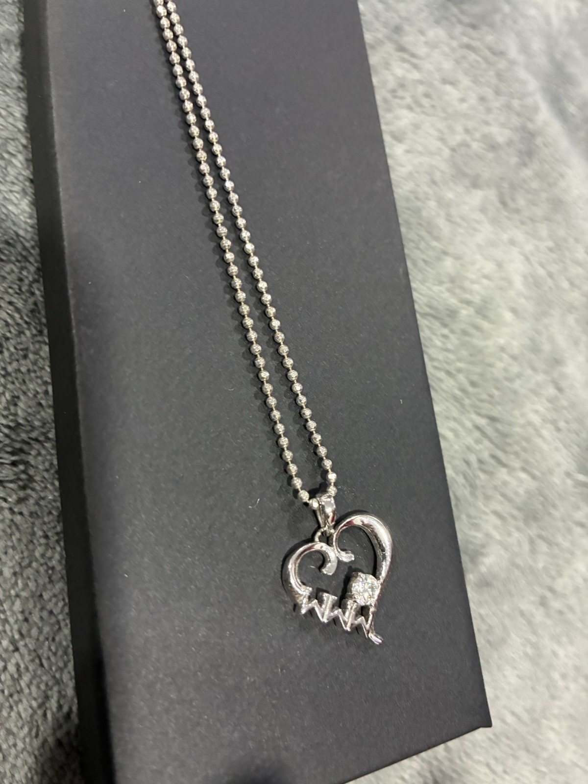 Sterling Silver 925 Heart Love Charm Pendant Ball Chain Lobster Clasp Signed