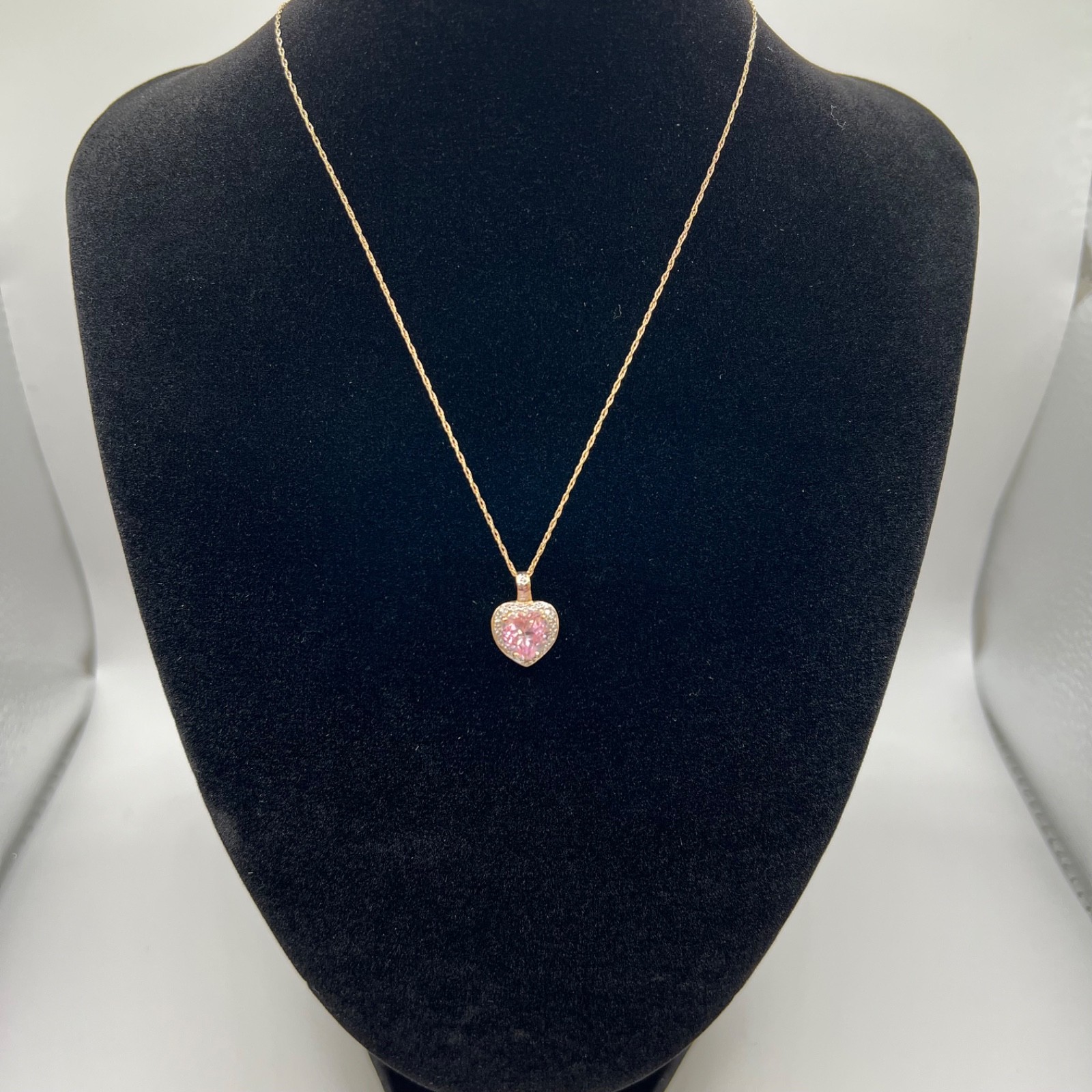 10k Solid Yellow & White Gold w/ Pink Topaz Heart Pendant and 19″ Chain Necklace