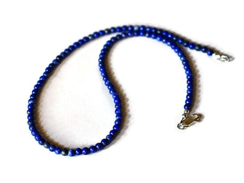 A++ Natural Lapis Lazuli Smooth Round 4-6MM Gemstone Beads Handmade Necklace 18″