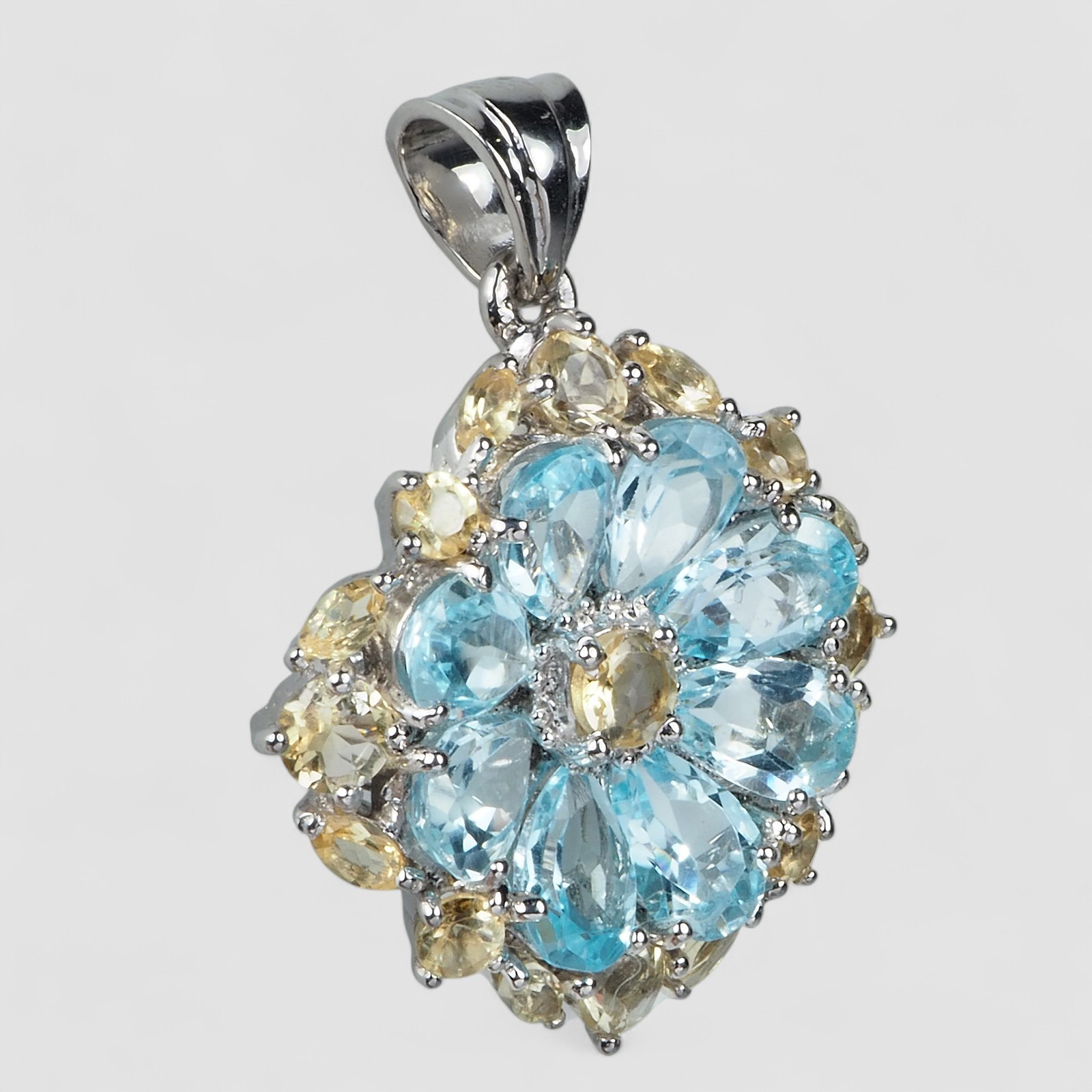 Floral Design Handmade Jewelry Sea Blue Aquamarine Pendants 925 Sterling Silver