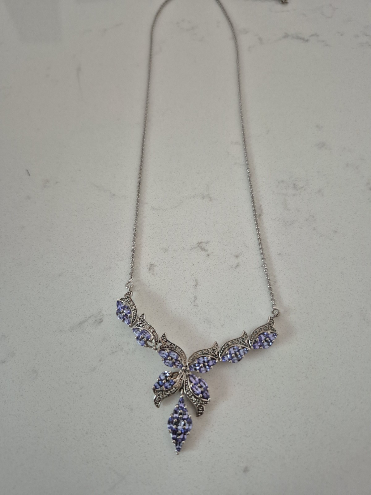 Sterling Silver STS India Diamond Accent Tanzanite Butterfly Necklace 16″-18″
