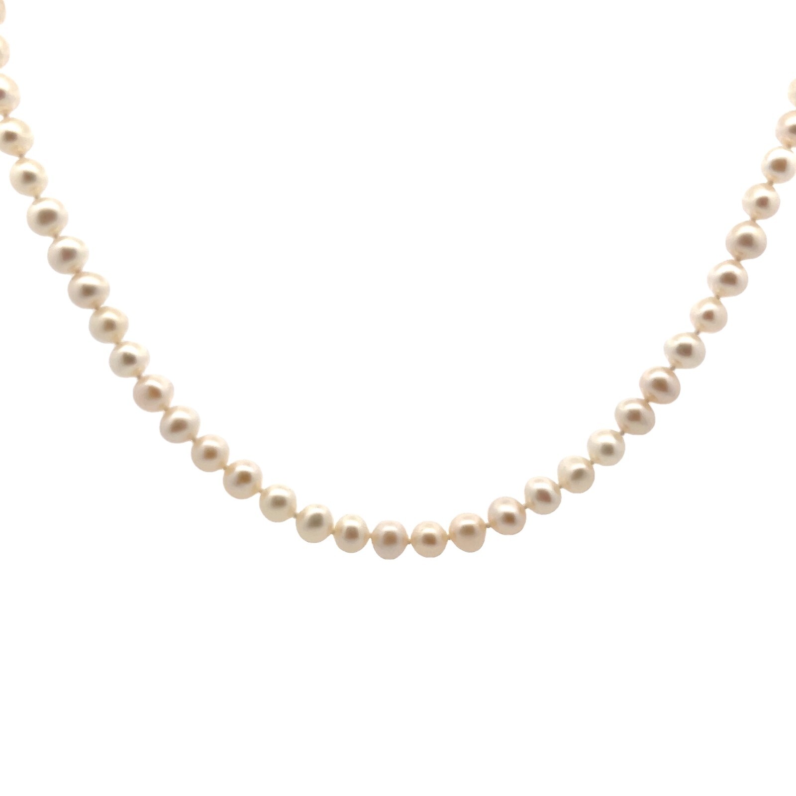 6.5-7mm Genuine Cultured Freshwater White Pearl 14K WHITE GOLD Necklace 18 inch