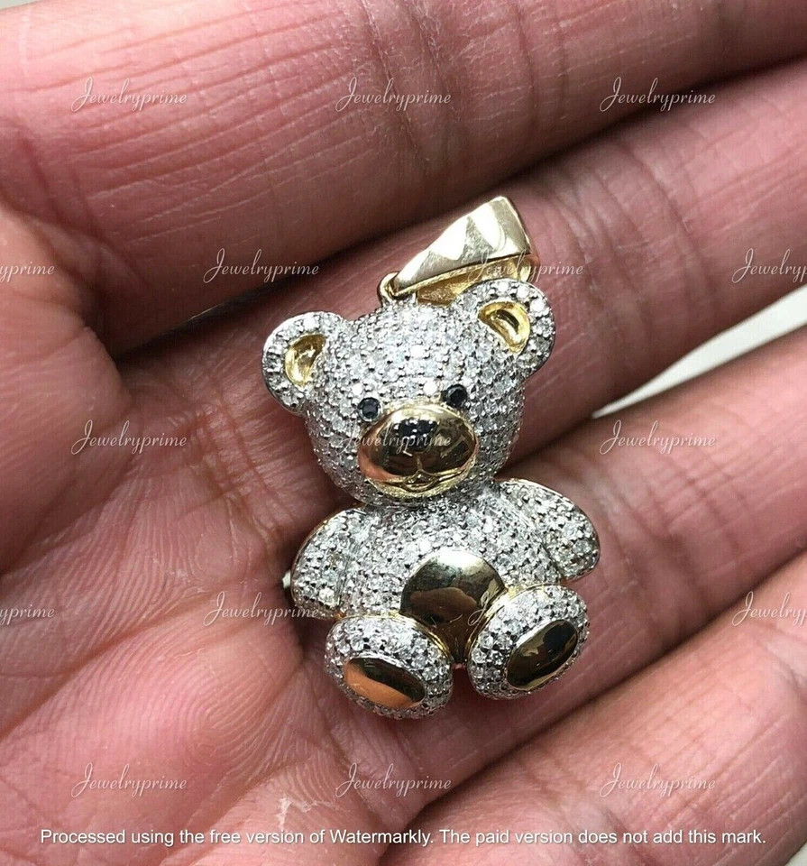 1.00 Ct Round Cut Lab Created Diamond Teddy Bear Pendant Gift Yellow Gold Plated