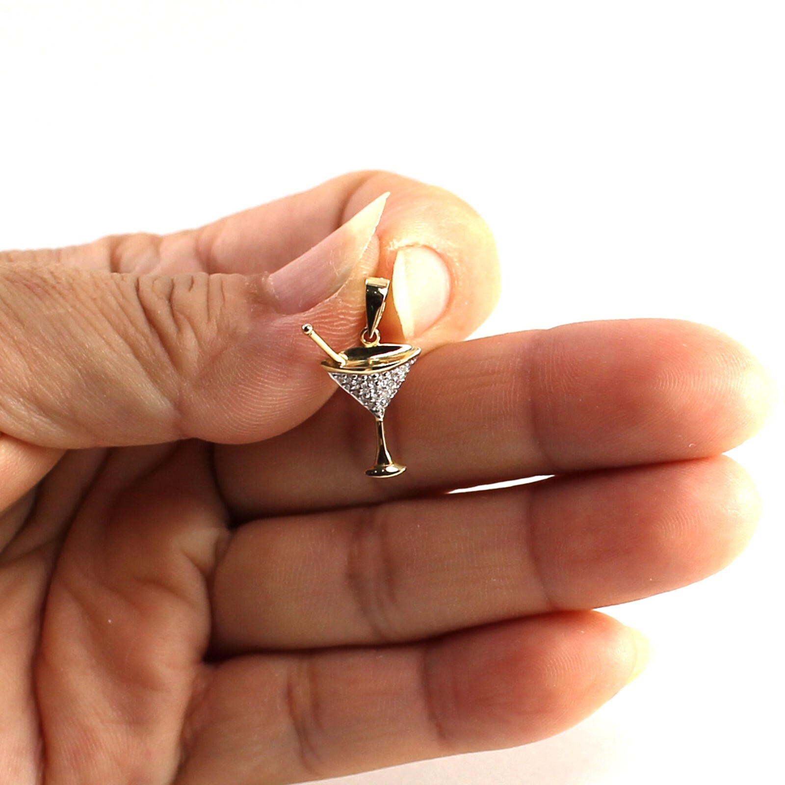 Beautiful Cocktail Cup Design 14kt Solid Yellow Gold Diamond Pendant Necklace