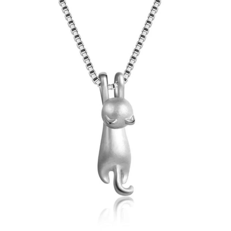 925 Sterling Silver Cute Kitty Cat Pendant Necklace Korean Fashion Jewelry