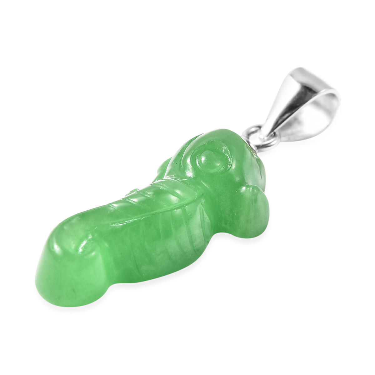 7.00ctw Green Jade Carved Sea Horse Pendant in Sterling Silver