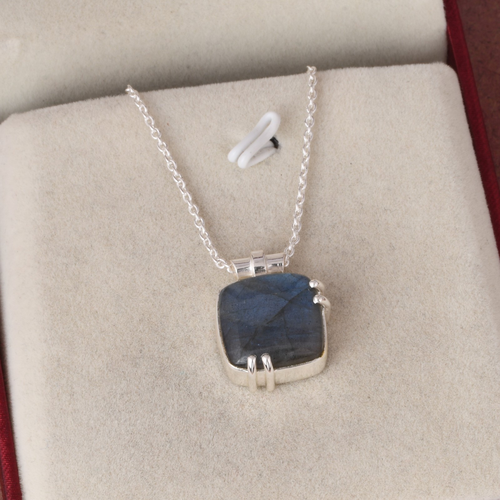 Sterling Silver Square Labradorite Necklace Birthday Gift For Her Boho Jewelry