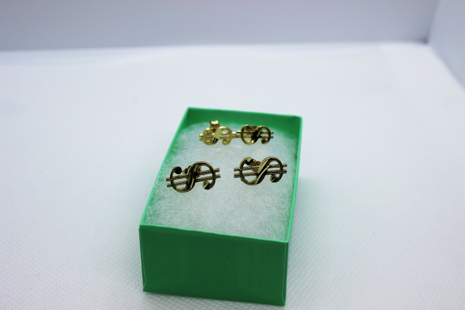 10K Solid Yellow Gold Dollar $ Sign Money Stud Earring Push Back 2 Size