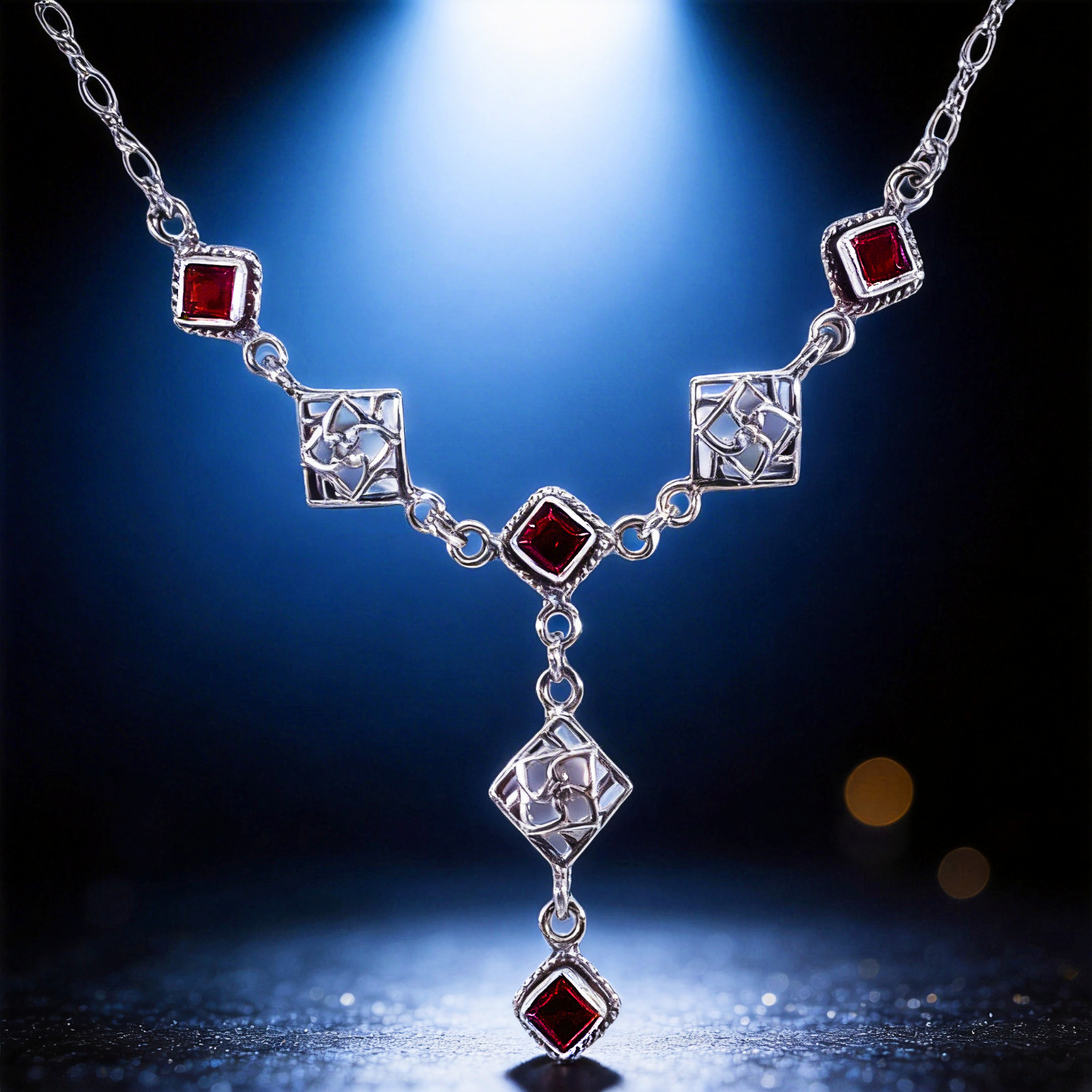 Vintage 925 Sterling Silver Faceted Garnet Celtic Knotwork Necklace