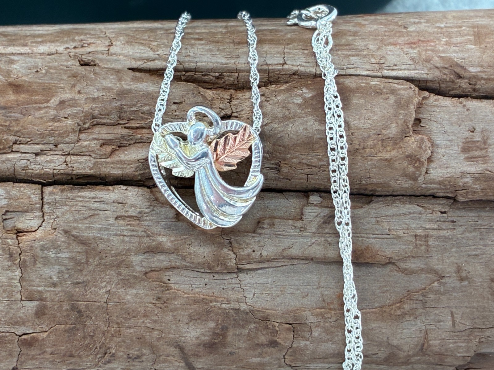 Coleman Black Hills 12K Rose Yellow Gold Angel Pendant Sterling Silver Necklace