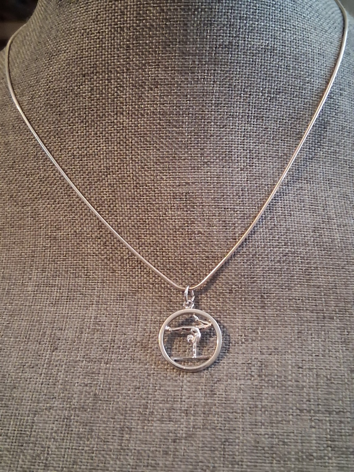 Sterling silver gymnast female high beam cut out pendant necklace Gymnastics 16″
