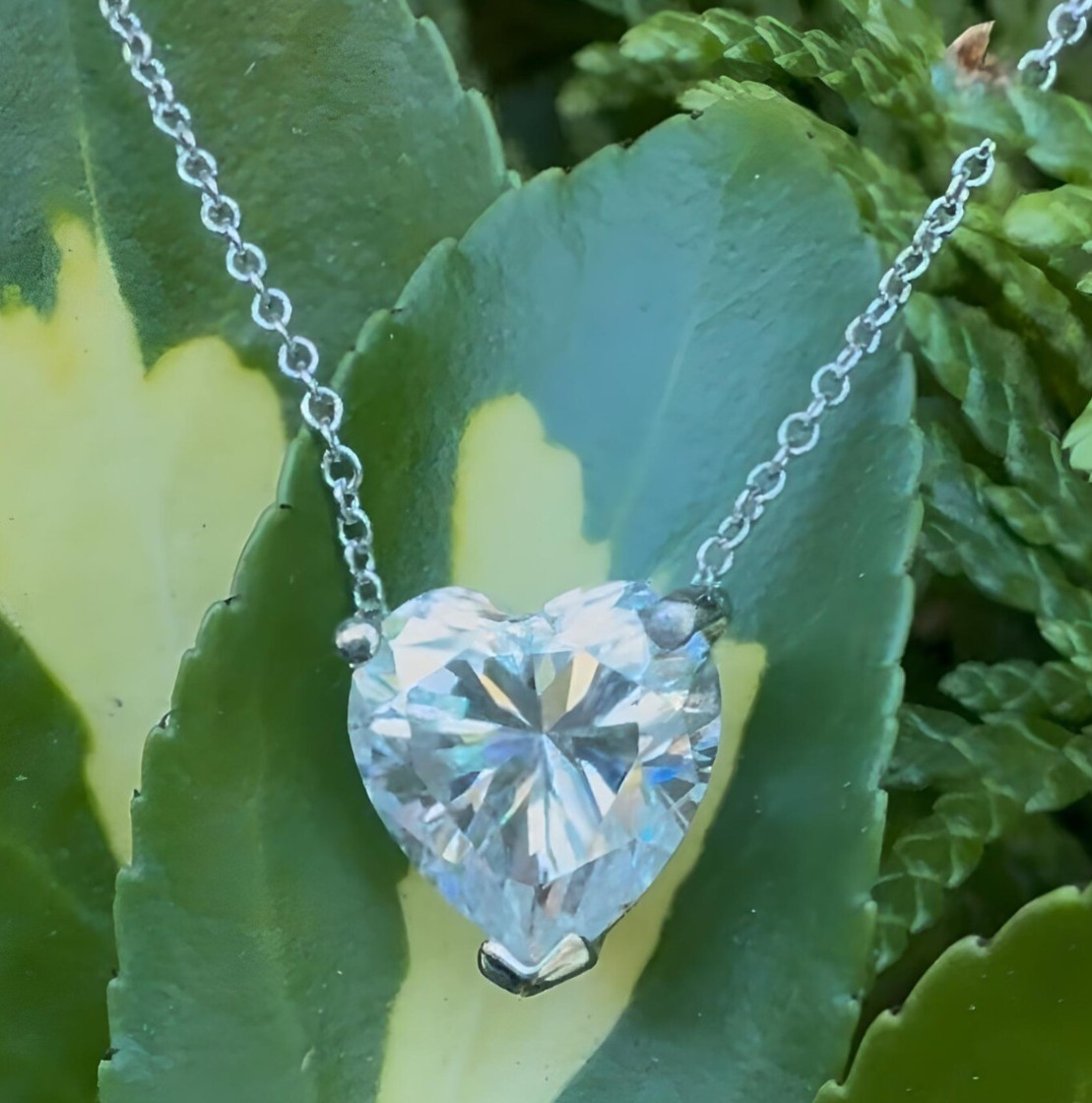 4Ct Heart-Cut EF/VS1 Lab Grown Diamond Prong Necklace& Pendant 14k White Gold