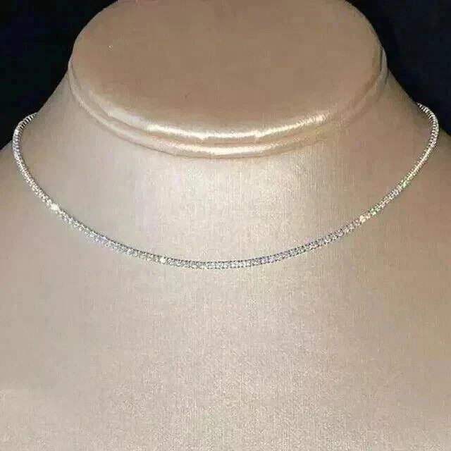 3MM Round Cut Lab Created Diamond 18″ Tennis Necklace 14K White Gold Plated