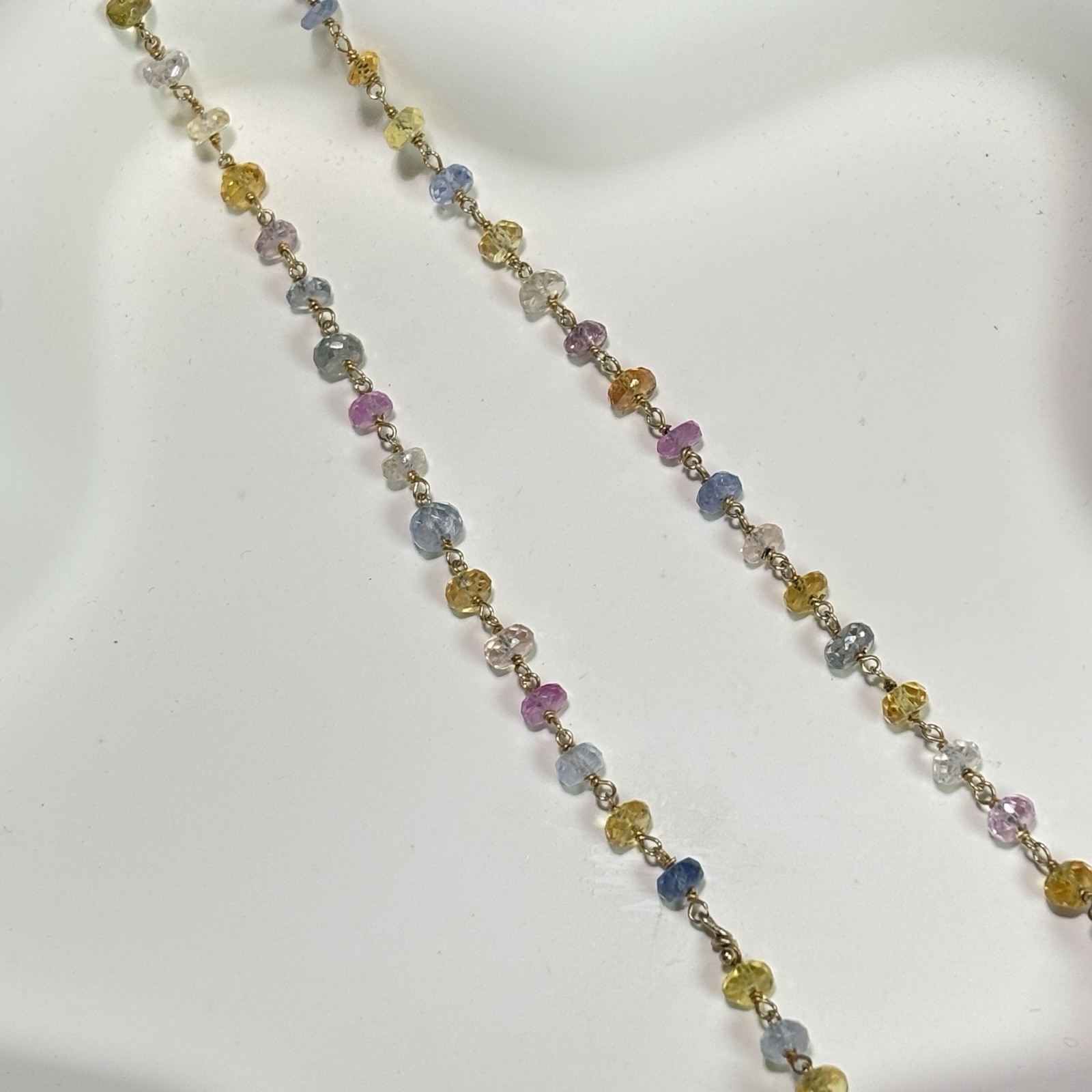 925 Sterling Silver Multi Color Gemstone Single Strand Necklace Gold-tone 18″