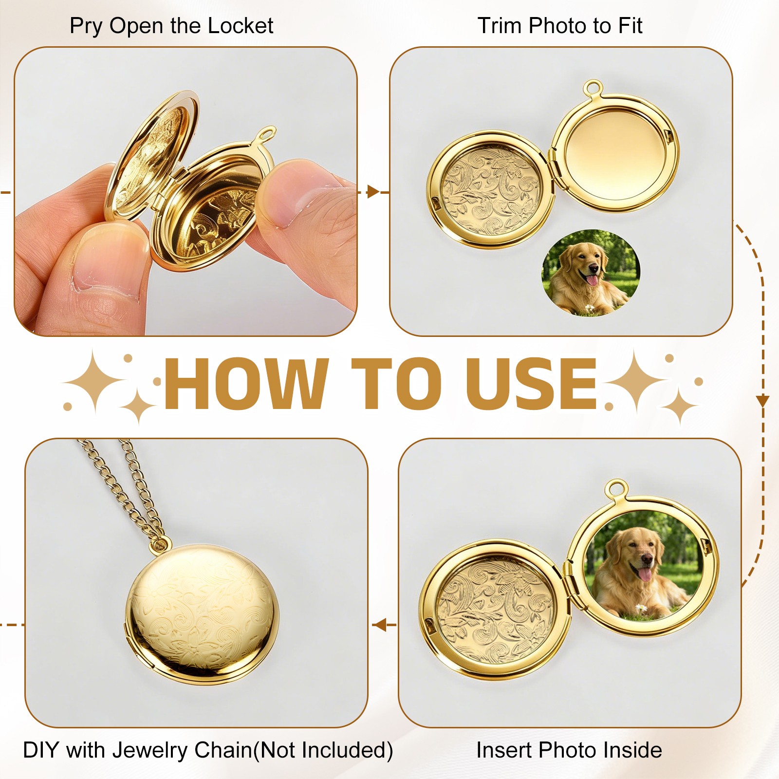 10Pcs Light Gold Tone Retro Round Engraved Flower Picture Locket Pendant for DIY