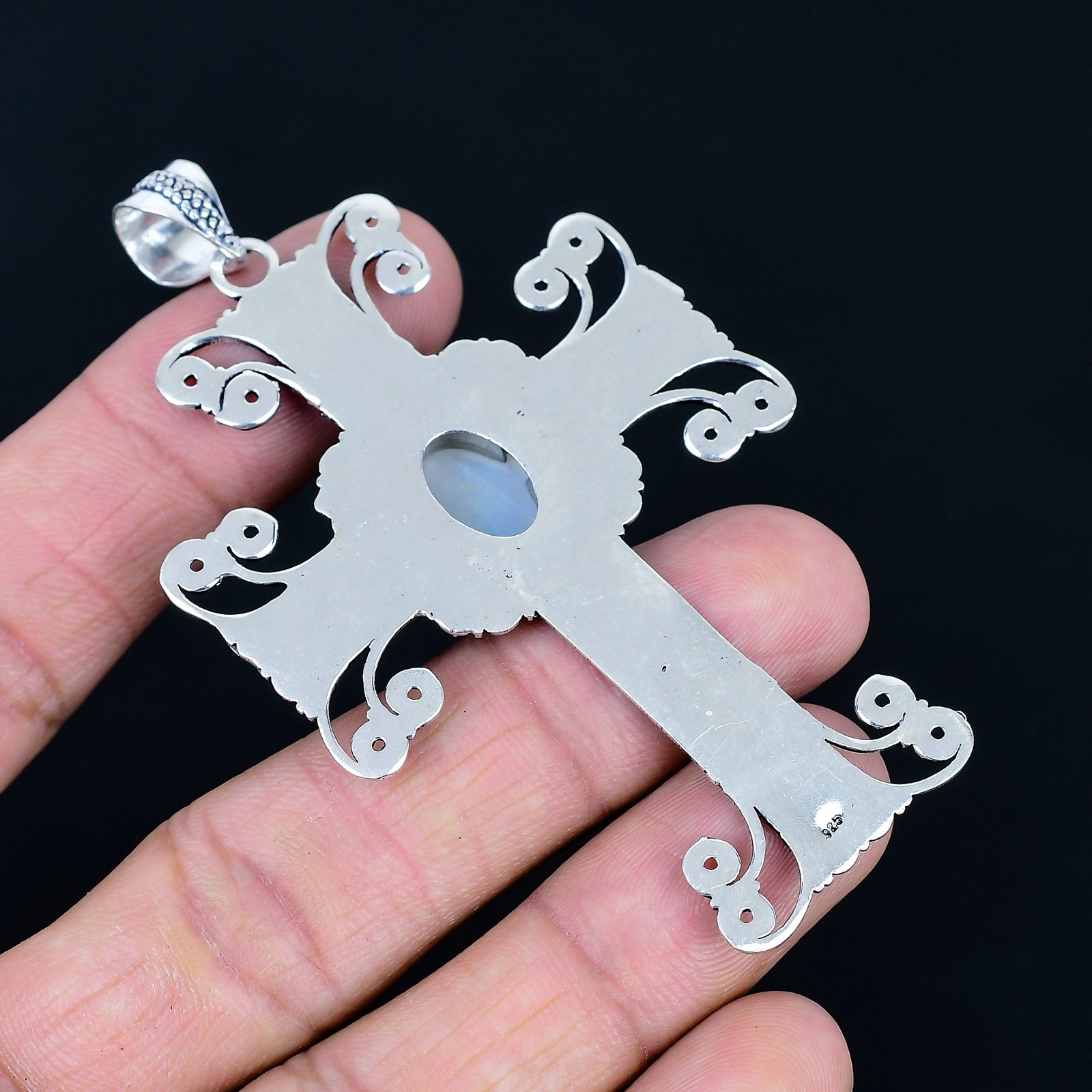 Cross Shape Moonstone Gemstone Handmade Silver Pendant Jewelry Pn-2621
