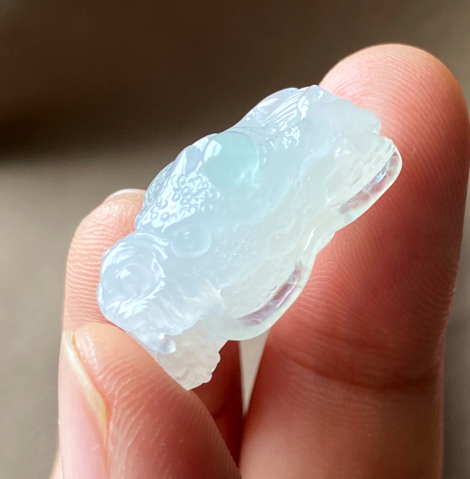 Certified Grade A Burma Jadeite Jade Icy Loong Pendant Natural Translucent