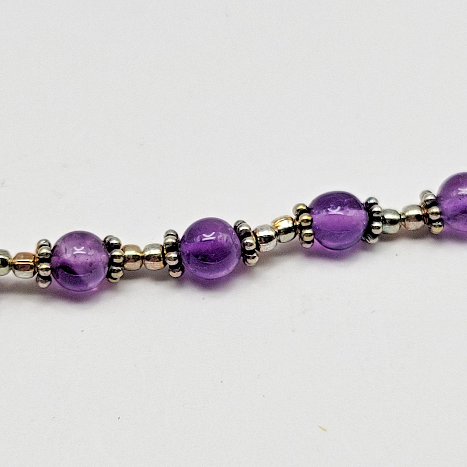 Sterling Silver 5mm Amethyst Bead Bali Station Necklace ~ 16″