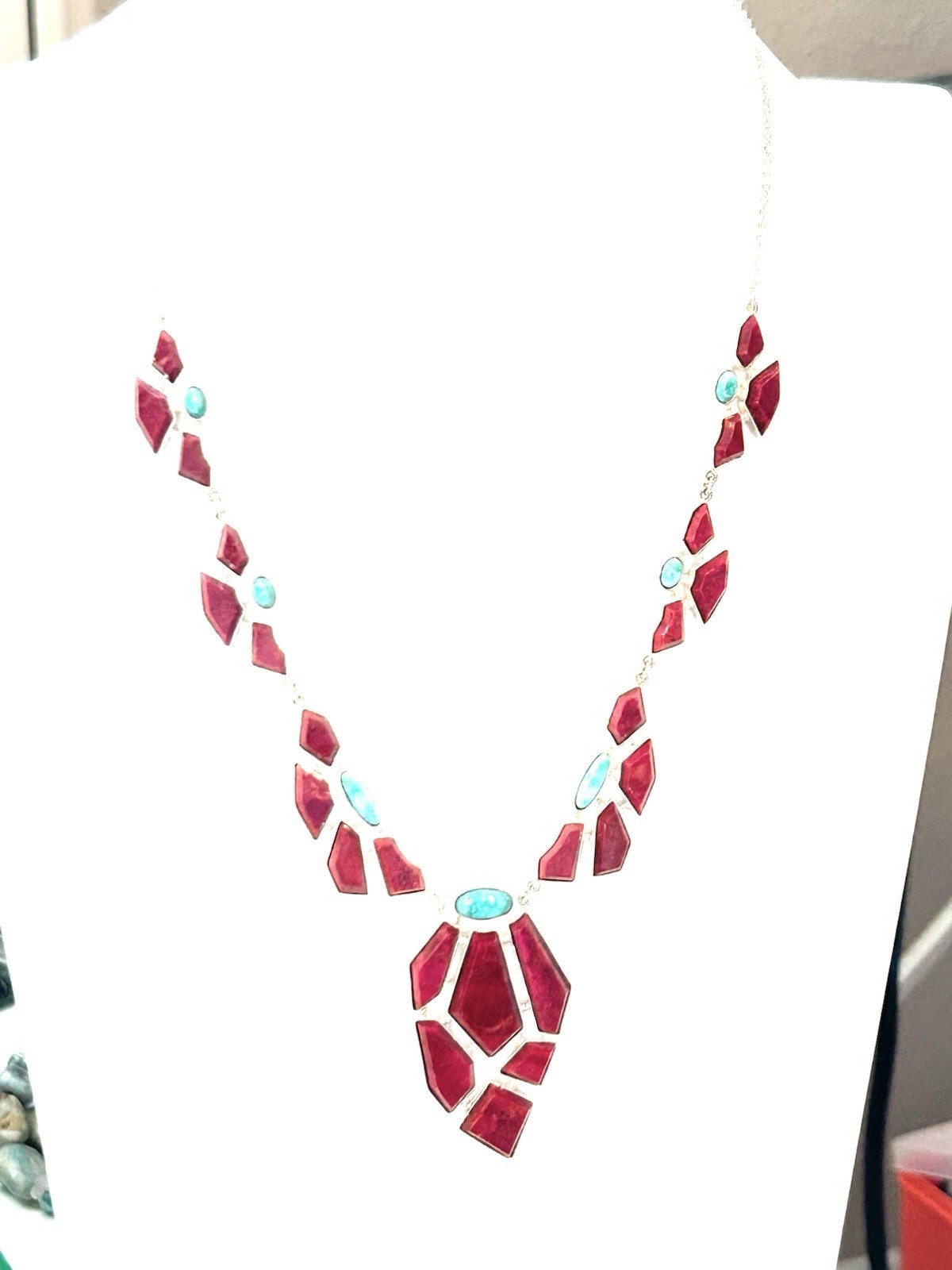 Jay King 30th Anniversary Sterling, Red Coral and Turquoise Statement Necklace