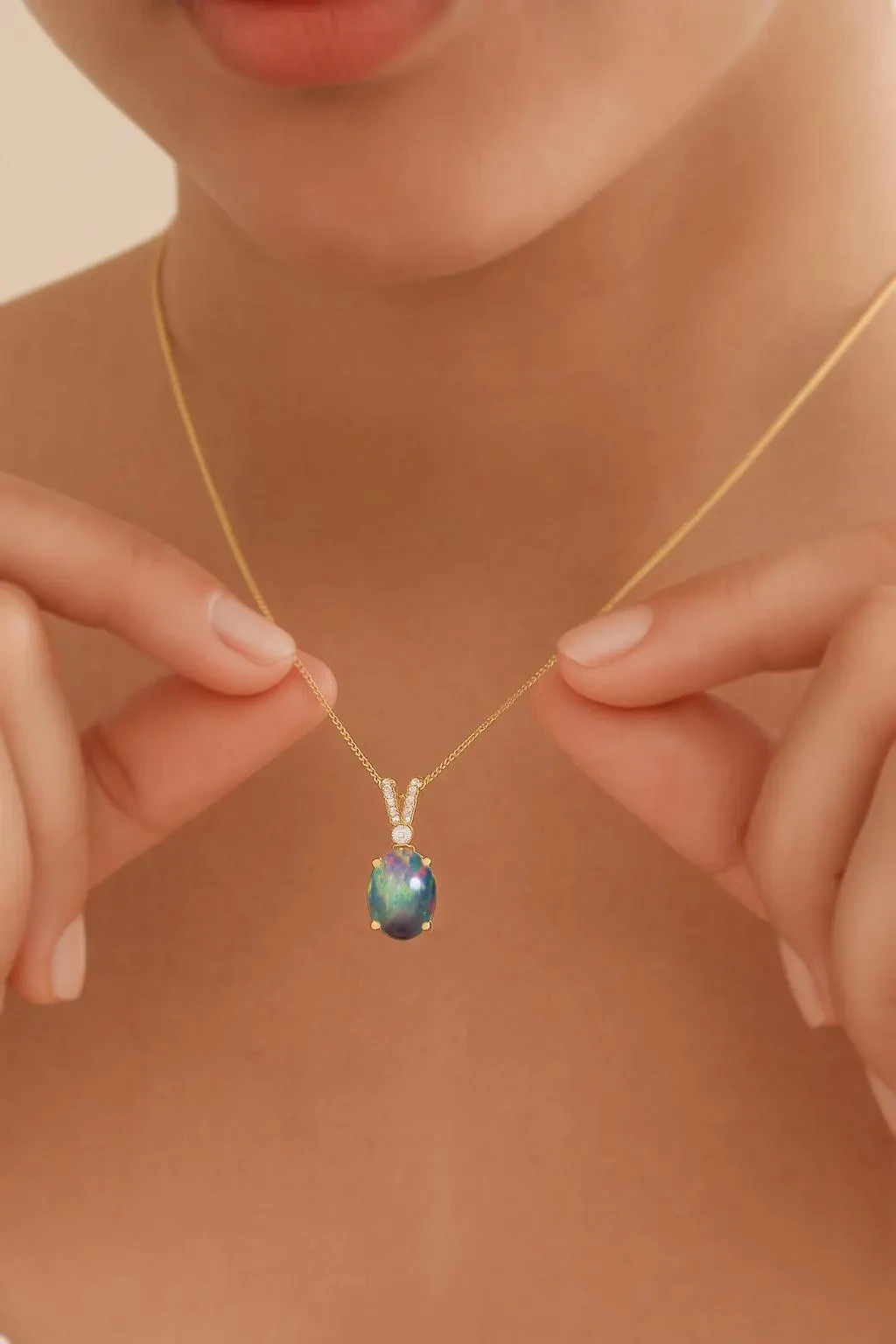 Multifire Black Opal Gemstone Pendant Necklace, Genuine Opal Gemstone Necklace