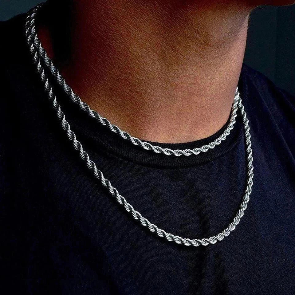 4mm Diamond Cut Solid 925 Sterling Silver Italian Rope Chain Men’s Necklace